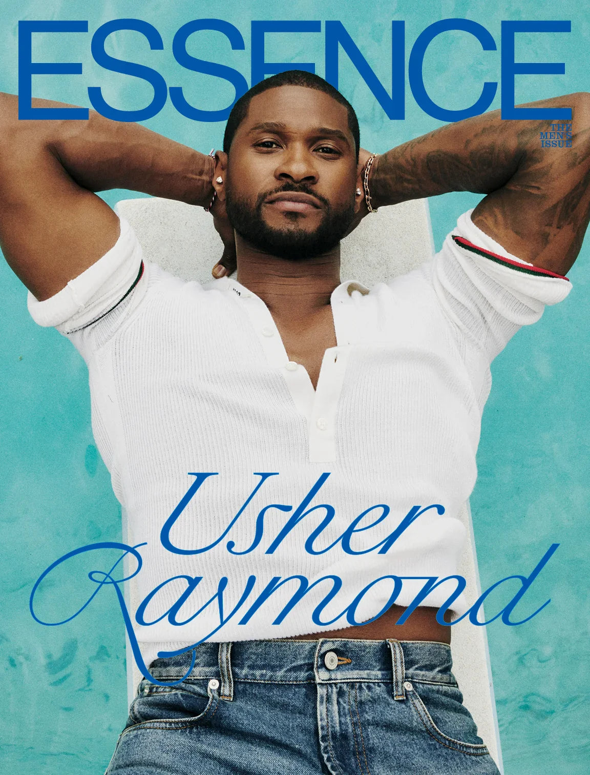 Essence Magazine March-April cover featuring Usher Raymond in a vibrant, colorful design.