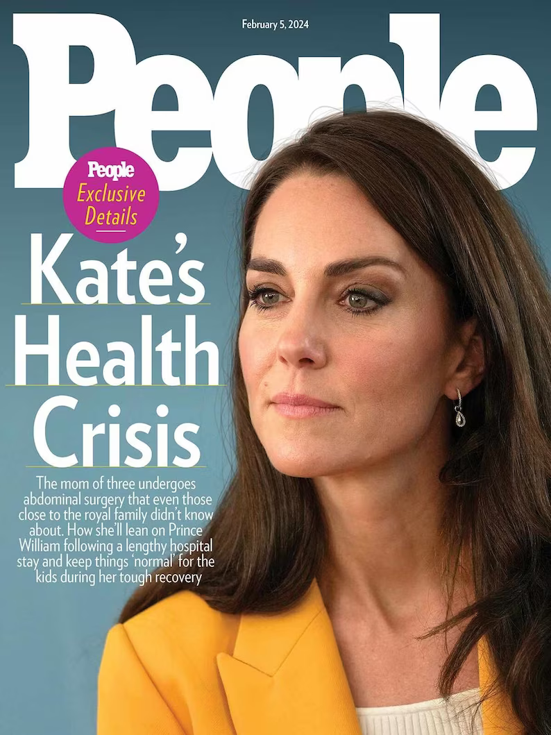 Cover of People Magazine featuring Kate Middleton discussing her health crisis.