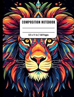 Lion Composition Notebook For Inmates Blank Sketch Book For Men And Women In Jail, Colorful Unruled Black Journal For Journaling, Note Taking, 8.5x11, 168 Pages, Gift For Lions And Animals Lovers - TX Corrections Bookstore