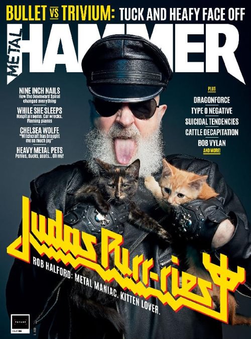 Metal Hammer magazine featuring rock and metal artists on the cover, showcasing vibrant colors and striking graphics.