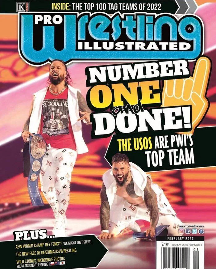 Pro Wrestling Illustrated magazine cover featuring wrestling stars from February 2023 issue by Pro Wrestling Illustrated.