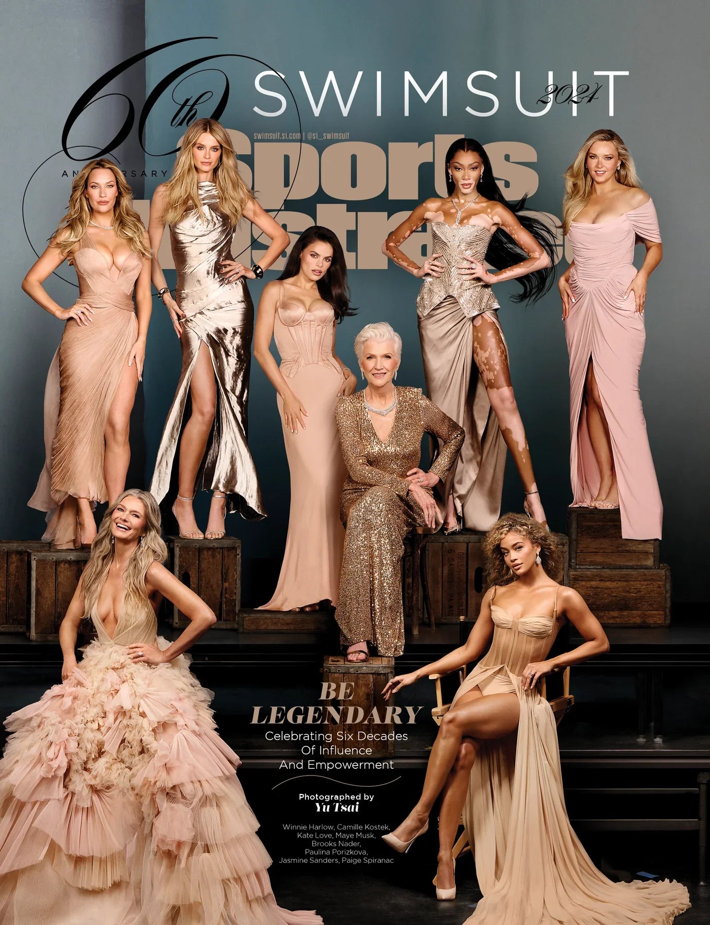 Sports Illustrated Swimsuit magazine cover featuring models in swimwear against a vibrant beach backdrop.