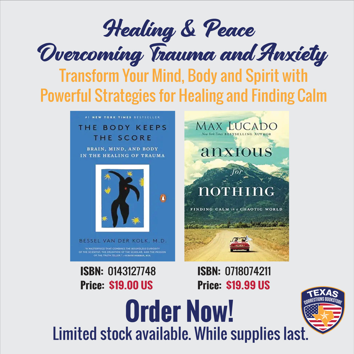 Healing & Peace book bundle featuring The Body Keeps the Score and Anxious for Nothing by Bessel van der Kolk
