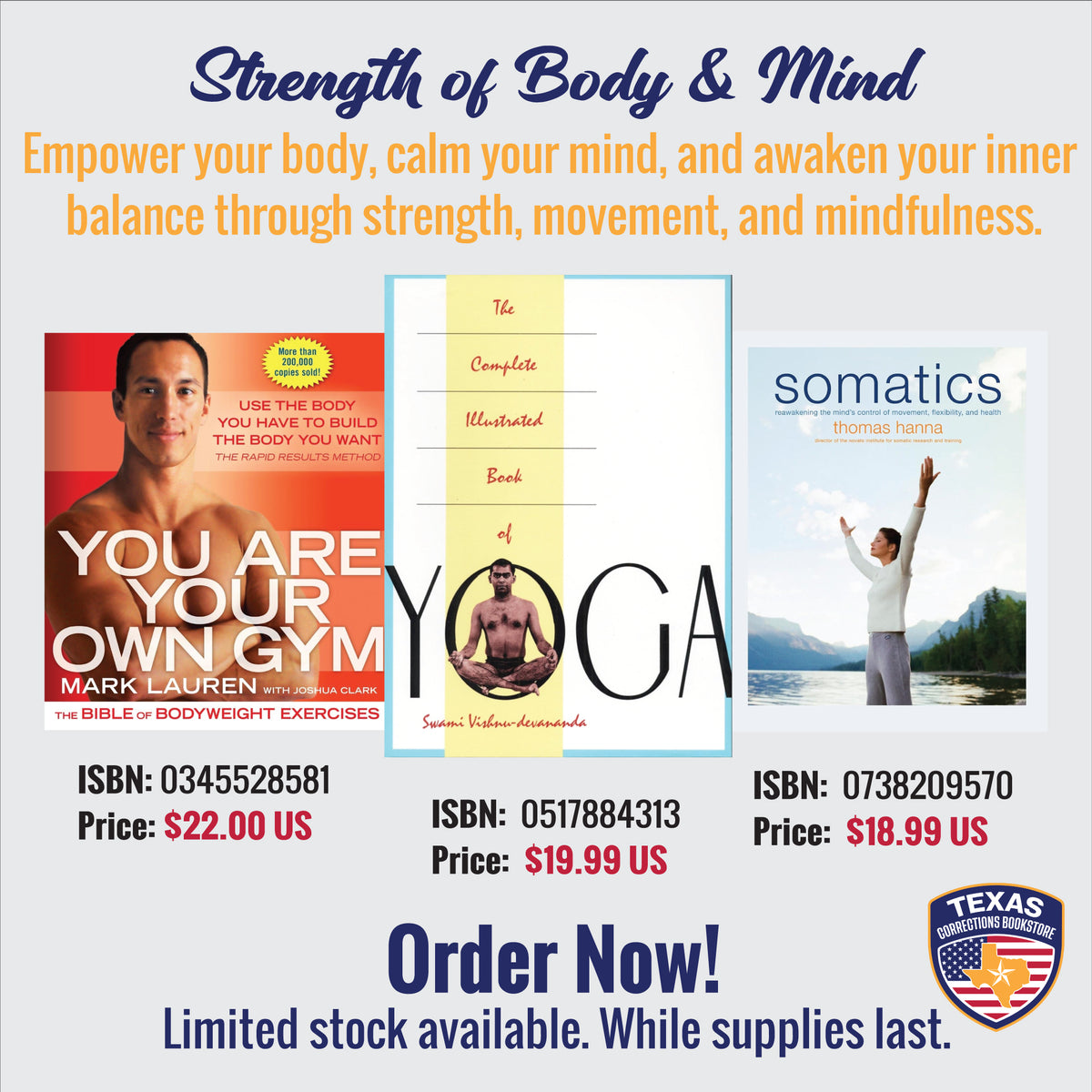 Mark Lauren Strength of Body & Mind three-book bundle featuring bodyweight fitness, yoga, and somatics guides