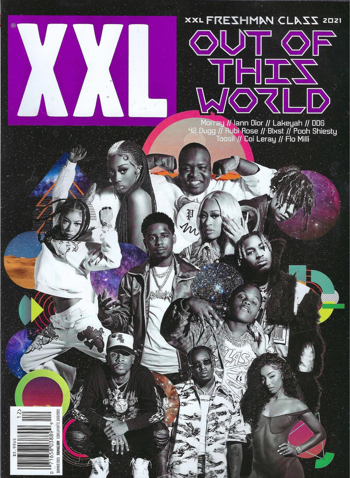 XXL Magazine's 2021 Freshman Class cover featuring emerging hip-hop artists and vibrant graphic design.