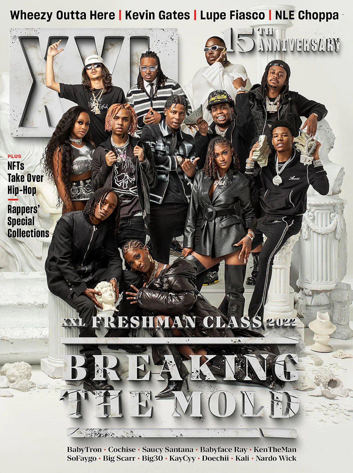 XXL Magazine Freshman Class 2022 cover featuring emerging hip-hop artists and vibrant design elements.