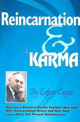 Paperback book titled "Reincarnation & Karma" by A. R. E. Press, featuring a cover with mystical and spiritual imagery.