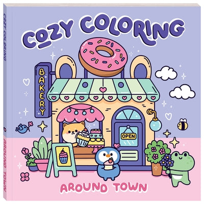 Art Maker Cozy Coloring Around Town paperback book with colorful illustrations of city scenes for relaxing coloring fun.