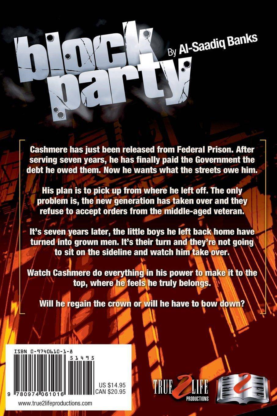 Paperback of "Block Party 1" by Al-Saadiq Banks, featuring the book cover with bold title and colorful artwork.