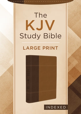 Large print KJV Study Bible by Barbour Publishing with indexed pages and a copper cross design on the cover.