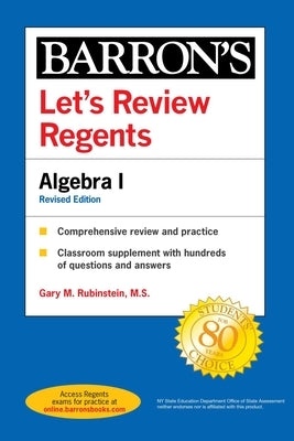 Paperback of Barrons Educational Services Let's Review Regents Algebra I, Fourth Edition, with the book cover visible.