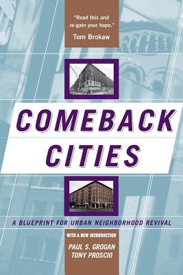 Paperback book titled "Comeback Cities: A Blueprint for Urban Neighborhood Revival" by Basic Books, featuring cityscape on cover.