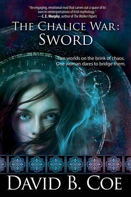 Paperback copy of The Chalice War: Sword by Bell Bridge Books featuring the book cover with sword illustration.