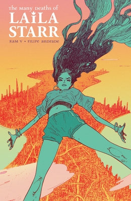 Paperback of The Many Deaths of Laila Starr comic book by Boom! Studios, featuring colorful cover art with celestial themes.