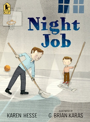 Paperback book titled Night Job by Candlewick Press, featuring a colorful cover with urban night scene and city lights.
