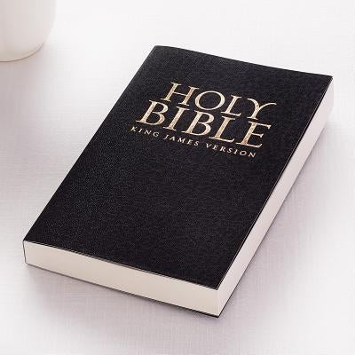 Black paperback KJV Budget Gift & Award Bible by Christian Art Gifts Inc, soft cover with visible title and design.