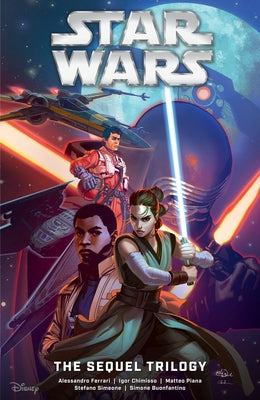 Paperback copy of Star Wars: The Sequel Trilogy by Dark Horse Books, featuring a cover illustration related to the series.