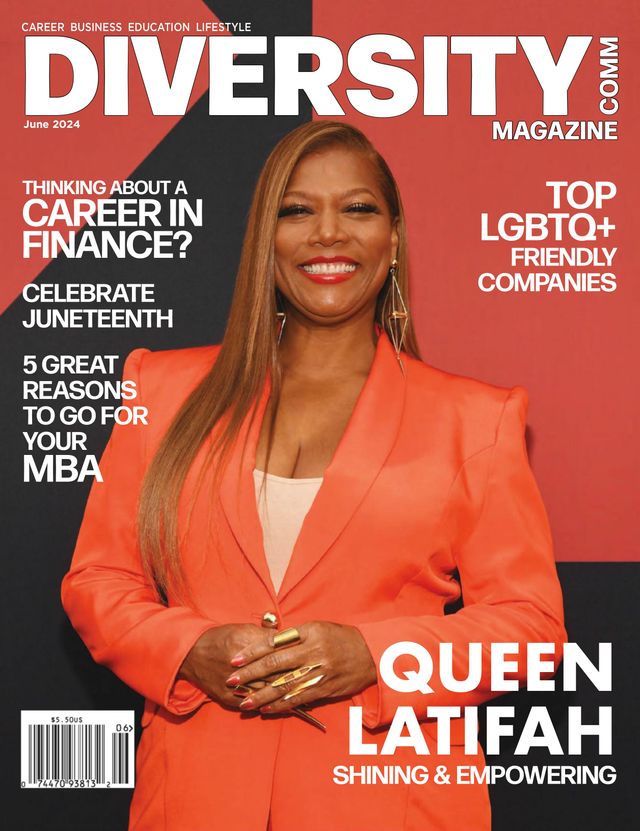Diversity Magazine featuring Queen Latifah on the cover, showcasing vibrant colors and engaging layout design.