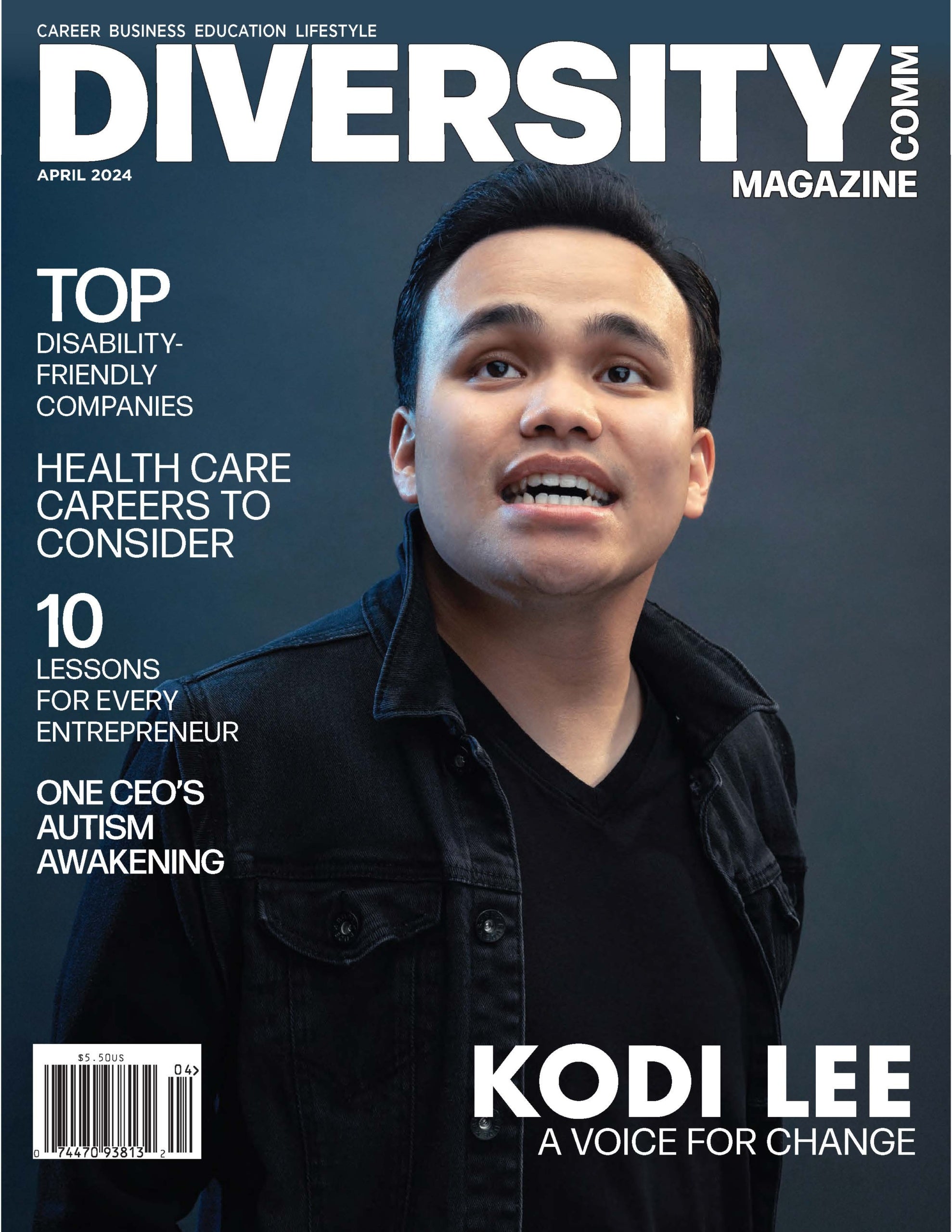 Cover of Diversity Magazine featuring Kodi Lee, showcasing vibrant colors and engaging layout.
