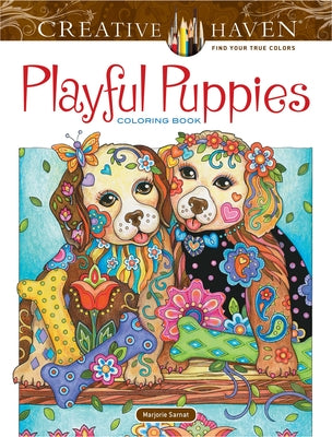 Paperback Creative Haven Playful Puppies Coloring Book by Dover Publications featuring adorable puppy illustrations for coloring fun.