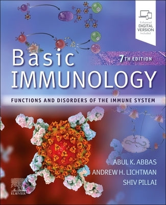 Paperback book titled "Basic Immunology" by Elsevier, showing the cover with illustrations related to immune system functions and disorders.