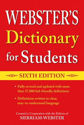 Paperback Webster's Dictionary for Students, Sixth Edition by Federal Street Press, with open pages displaying dictionary entries.