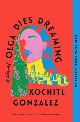 Paperback copy of Olga Dies Dreaming by Flatiron Books featuring the book cover with vibrant artwork.