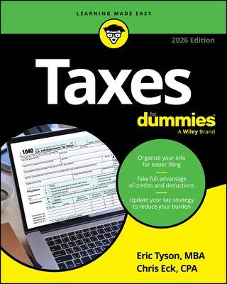 Paperback book titled "Taxes for Dummies, 2026 Edition" from the For Dummies brand, featuring a cover with the book's title.