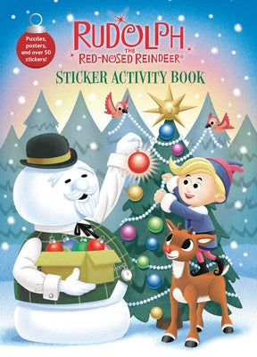 Paperback Rudolph the Red-Nosed Reindeer Sticker Activity Book by Golden Books, featuring festive reindeer characters and colorful stickers.