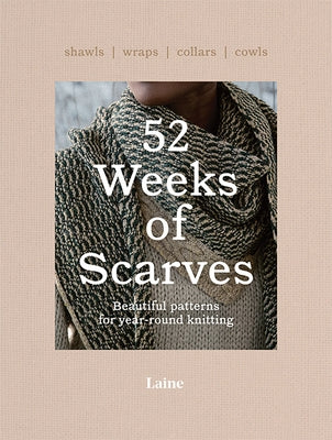 Paperback book titled "52 Weeks of Scarves" by Hardie Grant Books featuring colorful scarf knitting patterns and designs.