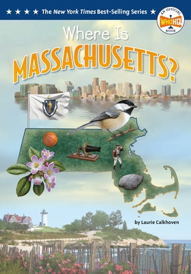 Paperback "Where Is Massachusetts?" book by Penguin Workshop showing a colorful map illustration on the cover.
