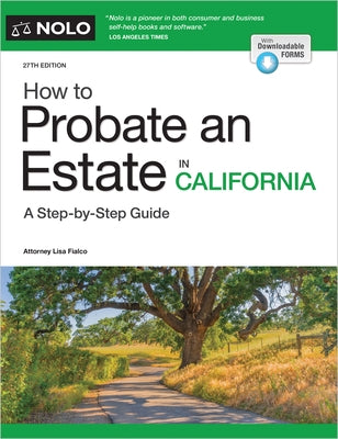 Paperback book titled "How to Probate an Estate in California" by NOLO, featuring a cover with legal illustrations and text.