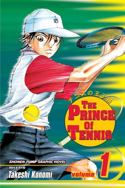 Paperback copy of Prince of Tennis Volume 1 manga by Viz Media featuring colorful cover art with tennis players.