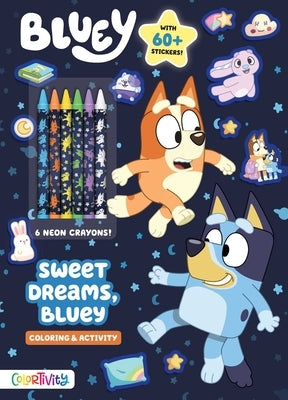 Bluey: Sweet Dreams paperback book by Studio Fun International, featuring Bluey in a cozy bedtime scene.