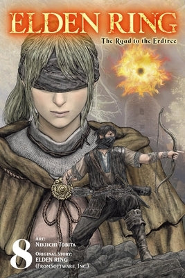 Paperback copy of Elden Ring: The Road to the Erdtree, Vol. 8 manga by Yen Press, featuring cover art depicting characters and fantasy scene.