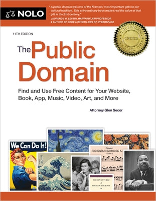 Paperback book titled "The Public Domain" by NOLO, featuring a cover with copyright-free writings, music, and art.