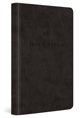 ESV Premium Church Bible with red letter text, black cover, and Trutone design by Crossway, open to pages with red and black text.