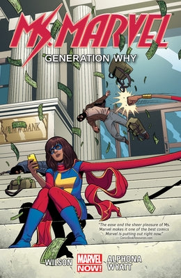 Paperback of Ms. Marvel Vol. 2: Generation Why comic book by Marvel Universe featuring colorful cover art with Ms. Marvel in action.
