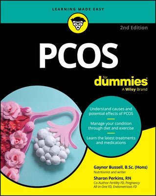 Paperback book titled "PCOS for Dummies" by For Dummies, featuring a cover with informative graphics about polycystic ovarian syndrome.