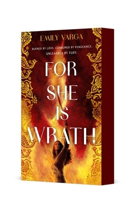Paperback of "For She Is Wrath" by Wednesday Books featuring dark, dramatic cover art with bold typography.