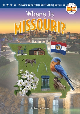 Paperback book titled "Where Is Missouri?" by Penguin Workshop, featuring colorful cover art with a map of Missouri.