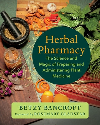 Paperback book titled "Herbal Pharmacy" by Chelsea Green Publishing, featuring a cover with botanical illustrations.
