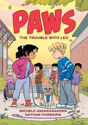 Paperback graphic novel titled "Paws: The Trouble with Leo" by G.P. Putnam's Sons Books for Young Readers, featuring colorful illustrated cover.