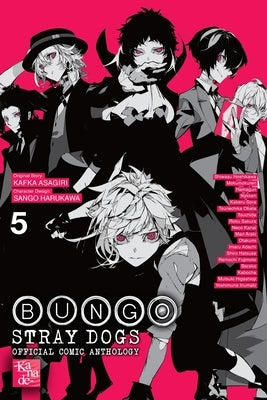 Paperback of Bungo Stray Dogs official comic anthology, Volume 5, with colorful manga-style cover art featuring characters from the series.