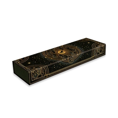 Paperback pencil case from Rebecca Yarros' Empyrean Collection by Paperblanks featuring intricate shadow and wing design.