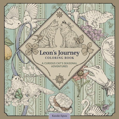 Paperback coloring book titled Leon's Journey featuring a curious cat on seasonal adventures by Design Originals.