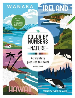 Color by Numbers Nature paperback book by Search Press showing 40 mystery nature images to reveal with numbered sections for coloring.