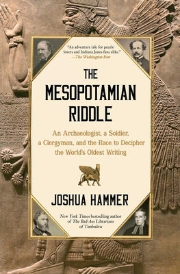 Paperback book titled "The Mesopotamian Riddle" by Simon & Schuster, featuring the cover with ancient cuneiform writing.