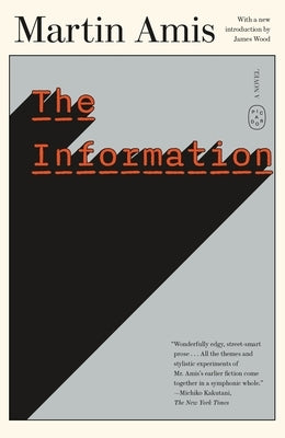 Paperback copy of "The Information" by Picador USA featuring a close-up of the book's cover with text and design elements.