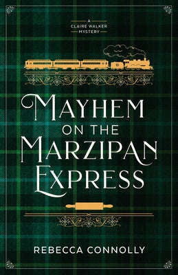 Paperback copy of "Mayhem on the Marzipan Express" by Shadow Mountain featuring colorful cover art with whimsical train illustrations.